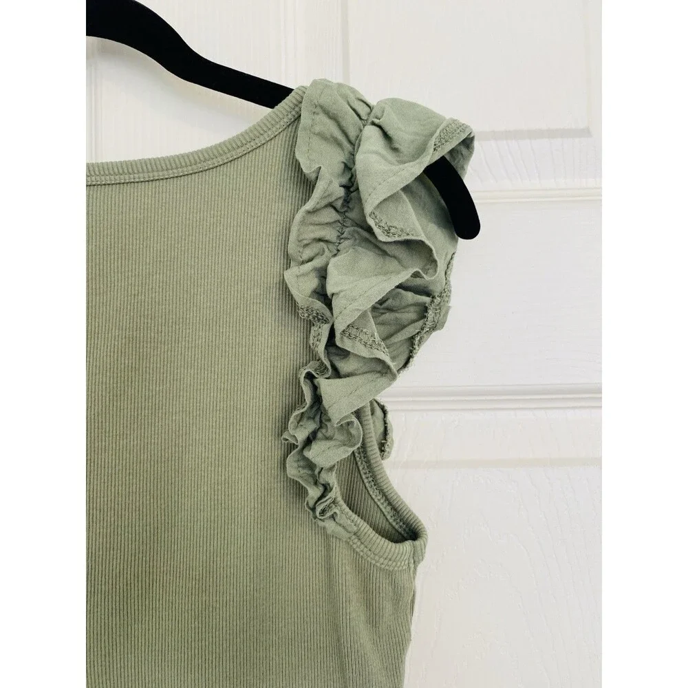 Old Navy Women’s Medium Ribbed Ruffle Sleeve Tank Bundle Black & Olive Green - Picture 6 of 16